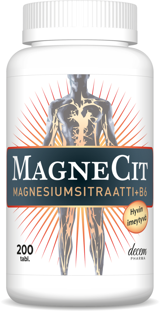 Magnecit 200 tabl magnesiumsitraatti + b6-vitamiini