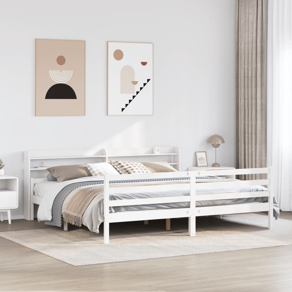 vidaXL Sängynrunko päädyllä valkoinen 200x200 täysi mänty